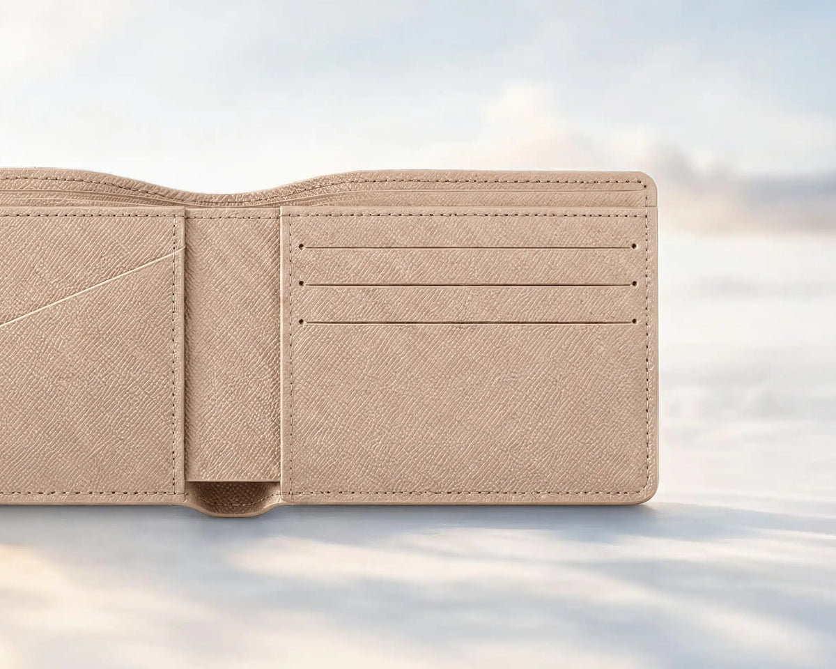 Leather Bifold Wallet · Beige