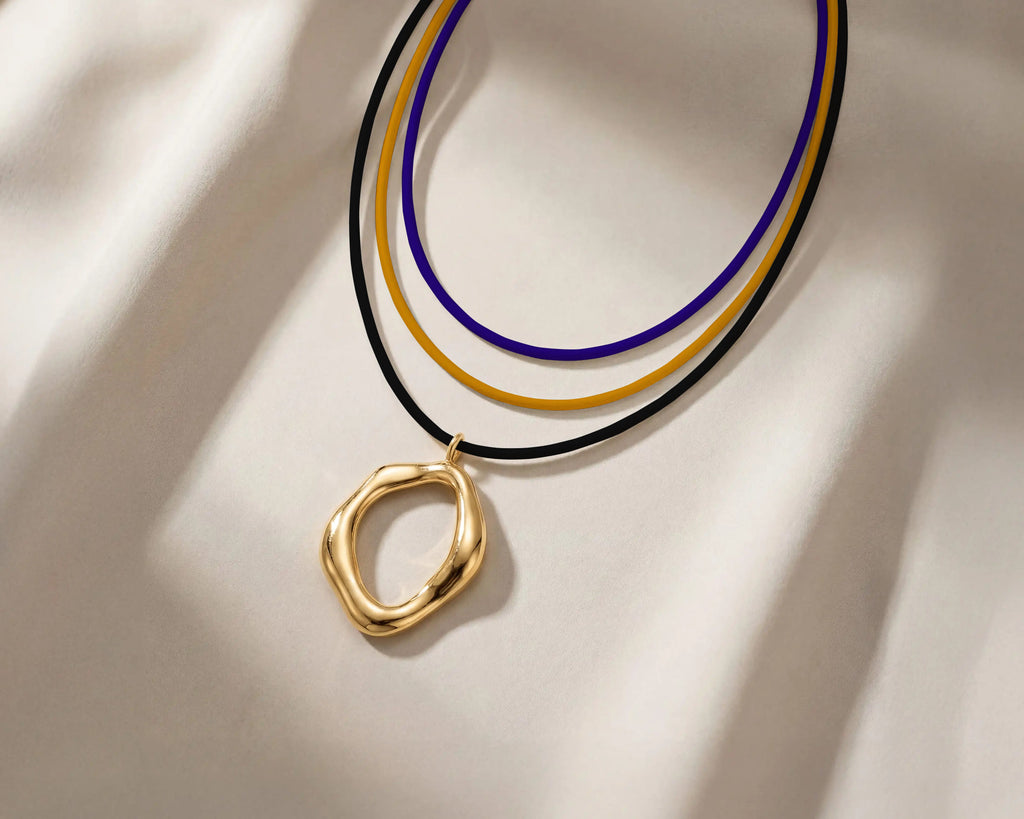 Organic Ring Pendant · Gold with three cords