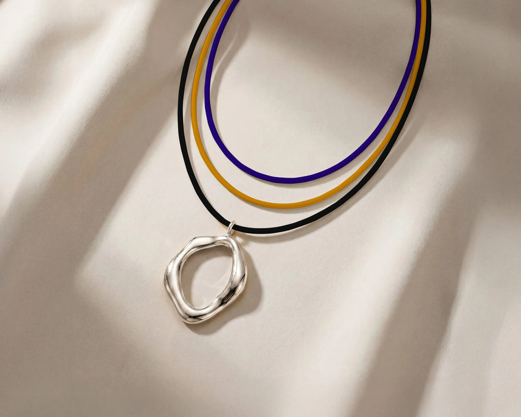 Organic Ring Pendant · White Gold with three cords